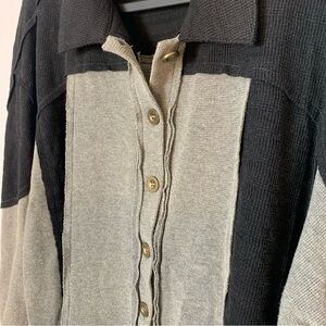 POL Black and Gray Women's Long Sleeve High-Low Oversized Top • Size Small